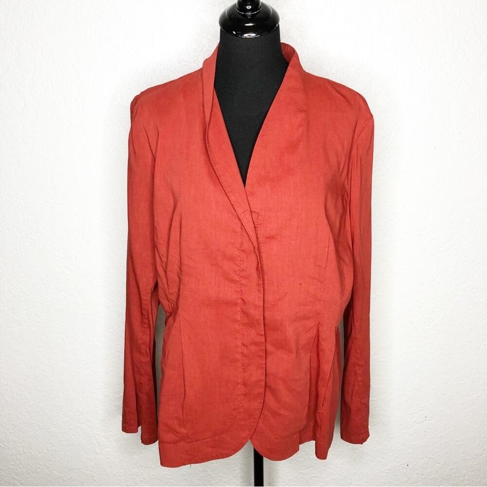 Eileen Fisher rust burnt orange linen blend zip front jacket size Extra Large XL
